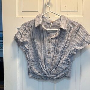 FP Movement by Free People Blue and White Striped Button-Down Shirt